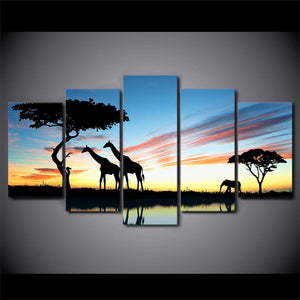 Framed 5 Panels - Giraffes