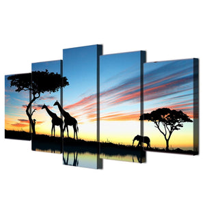 Framed 5 Panels - Giraffes