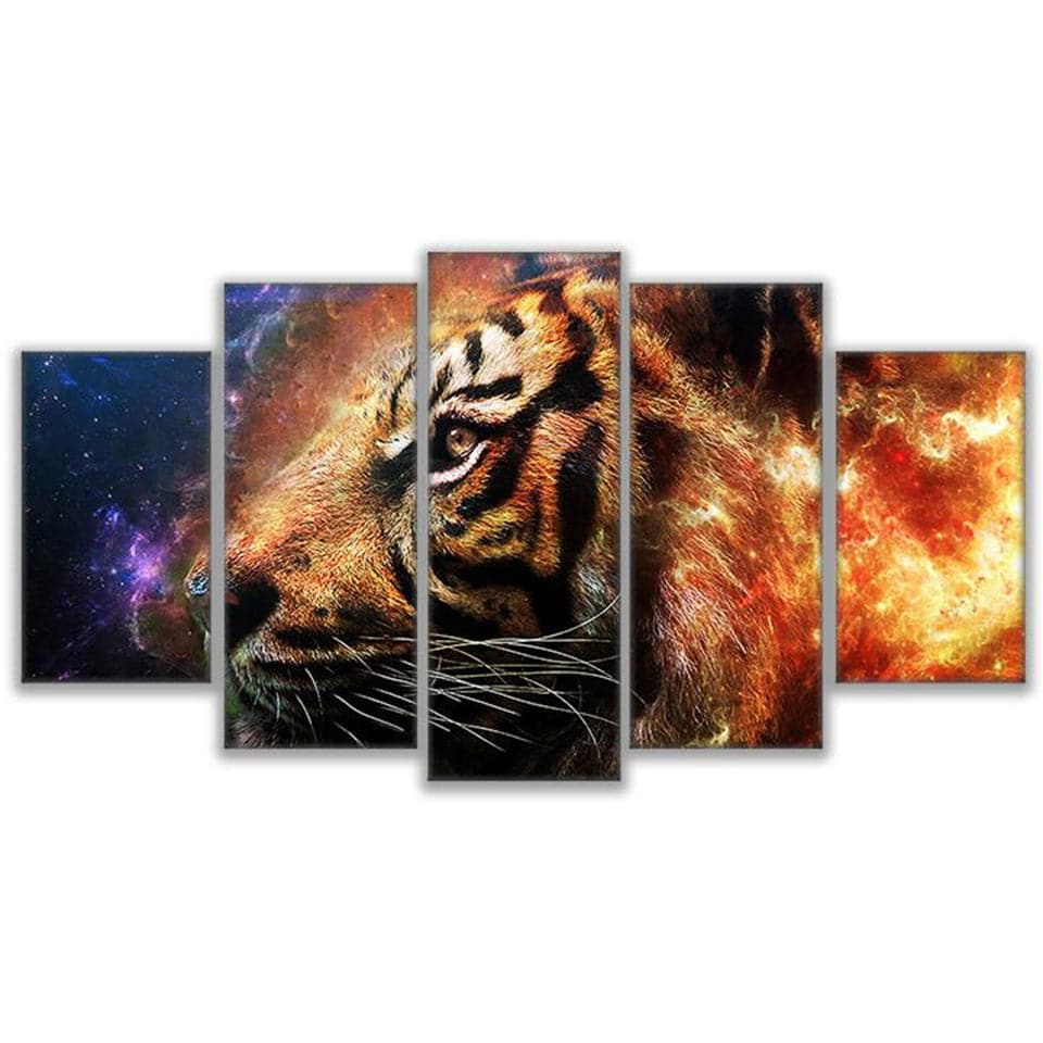 Pine Stretched  Framed 5 Panels - Tiger