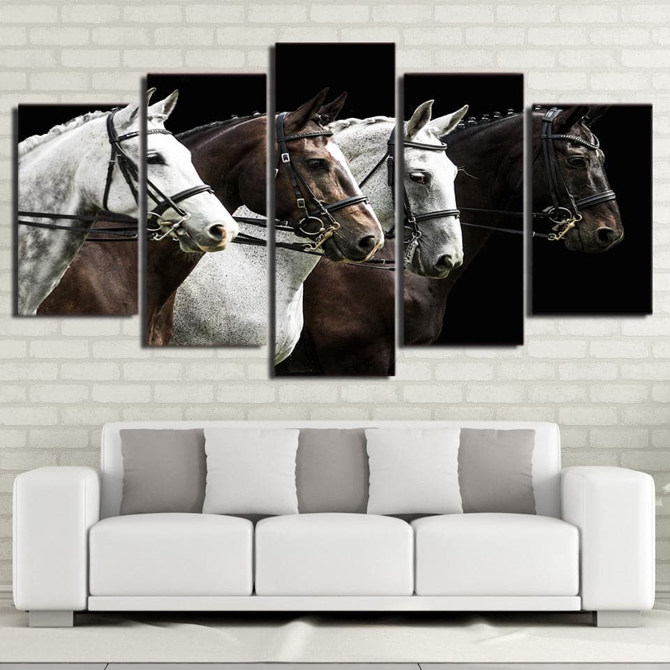 Framed 5 Panels - Horses