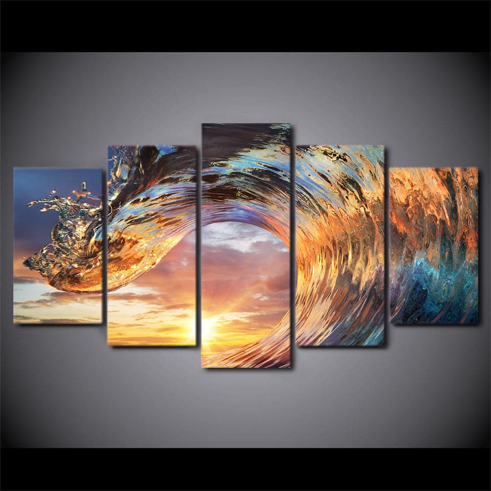 Pine Stretched  Framed 5 Panels - Wave