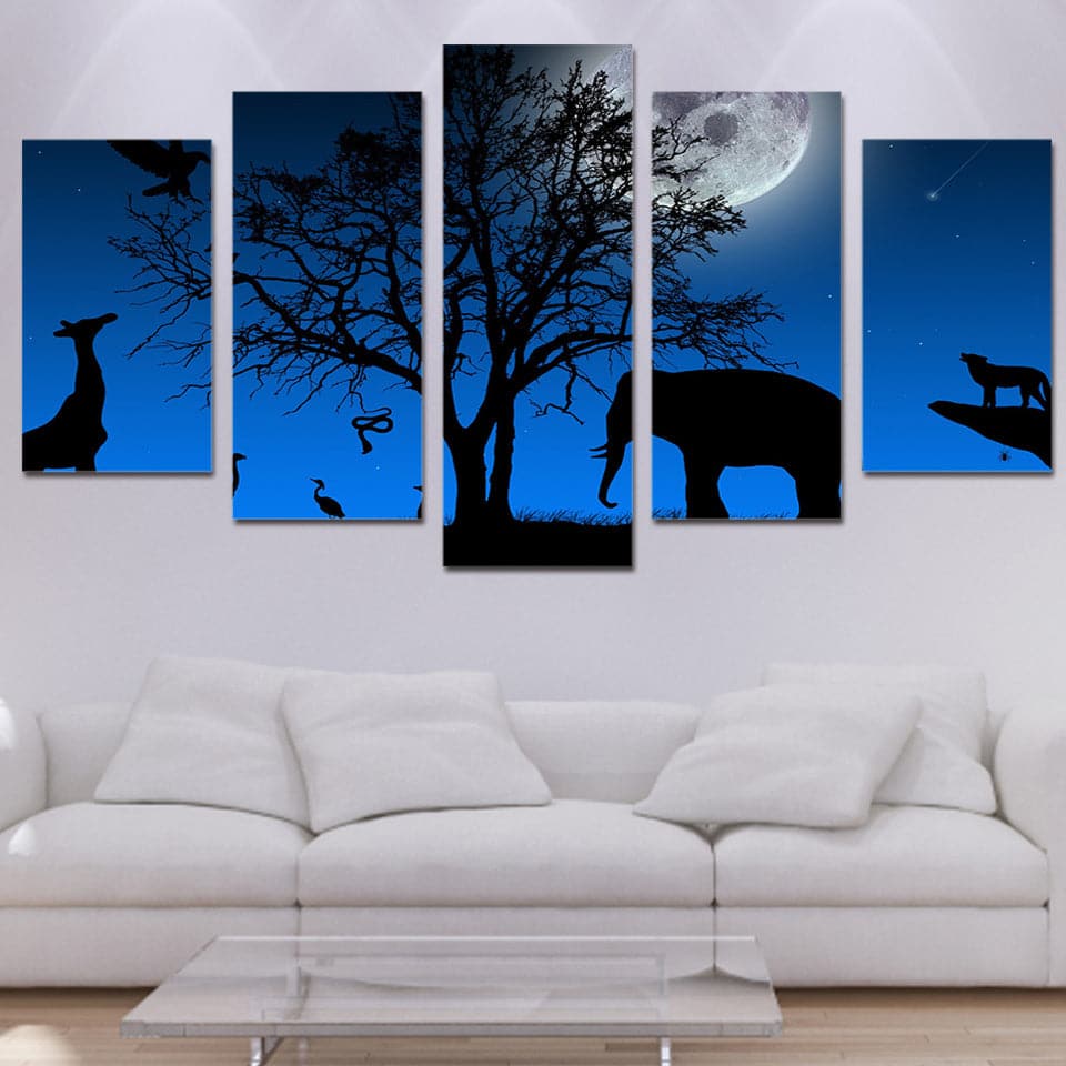 Pine Stretched  Framed 5 Panels - Africa Night