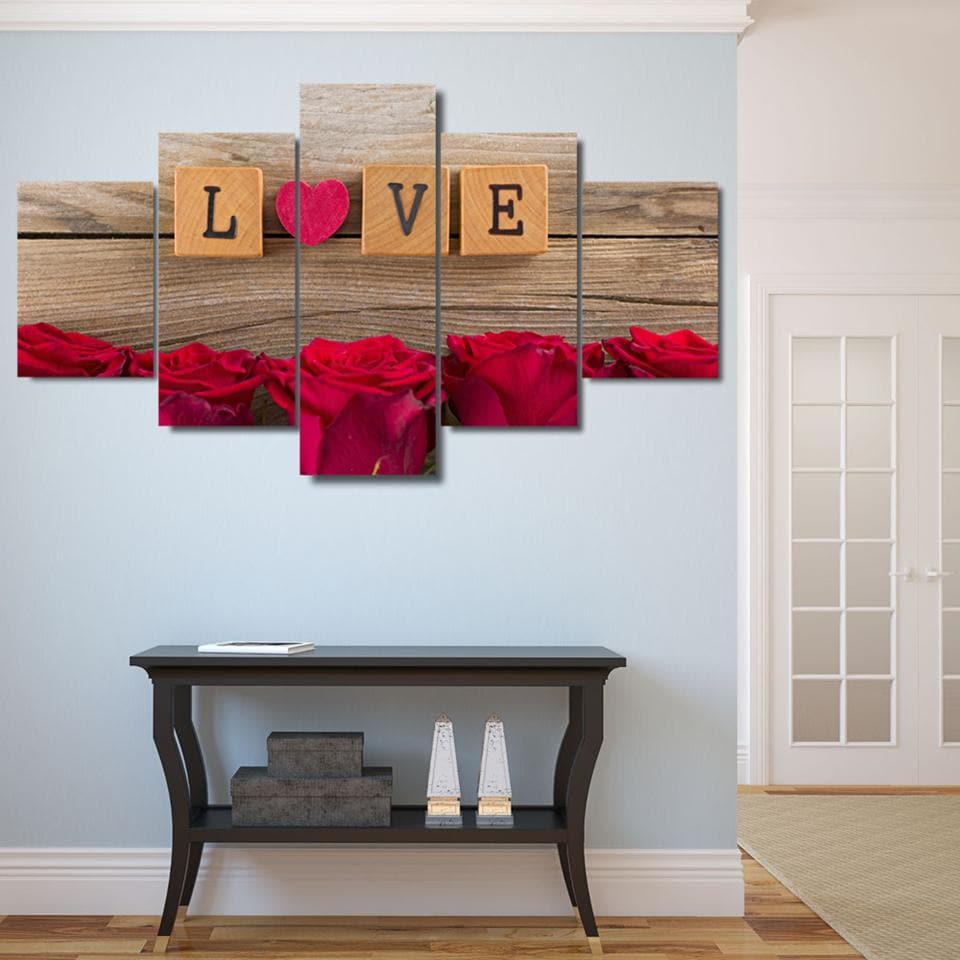 Pine Stretched  Framed 5 Panels - Love