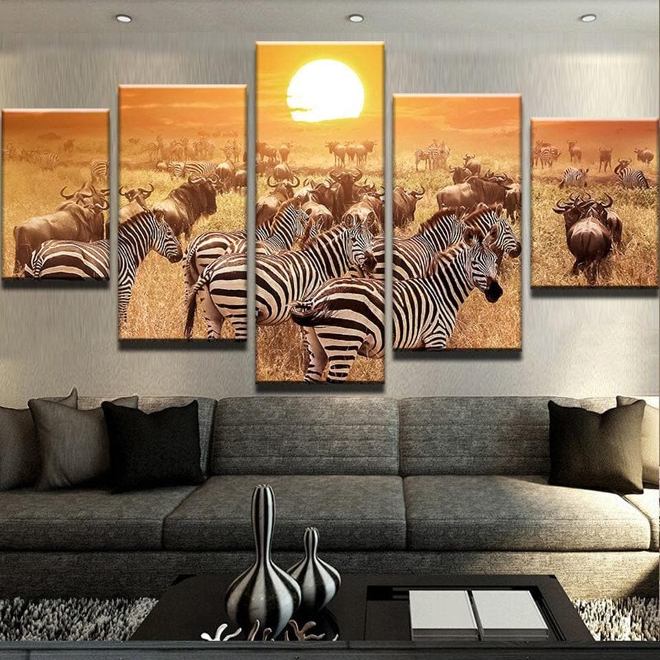 Pine Stretched  Framed 5 Panels - Africa