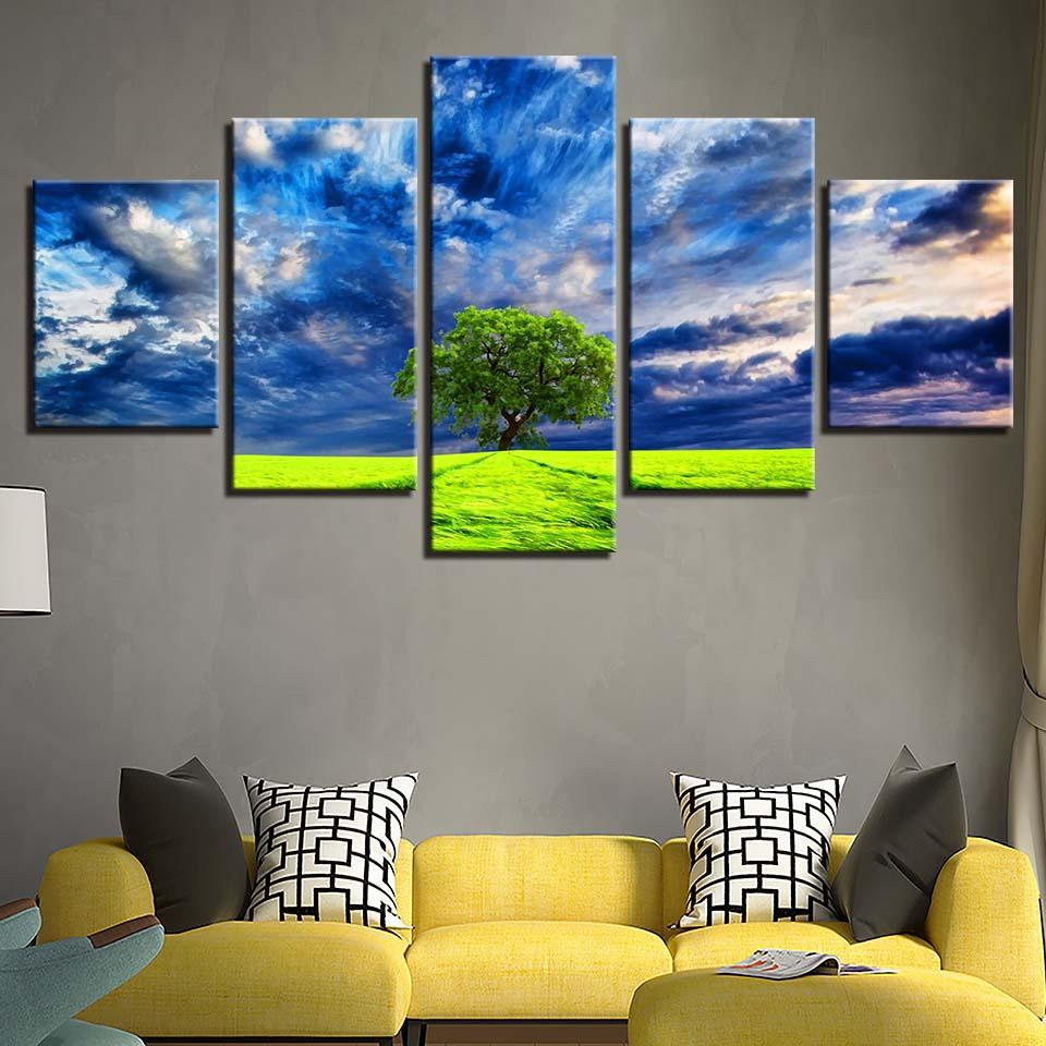 Pine Stretched  Framed 5 Panels - Tree