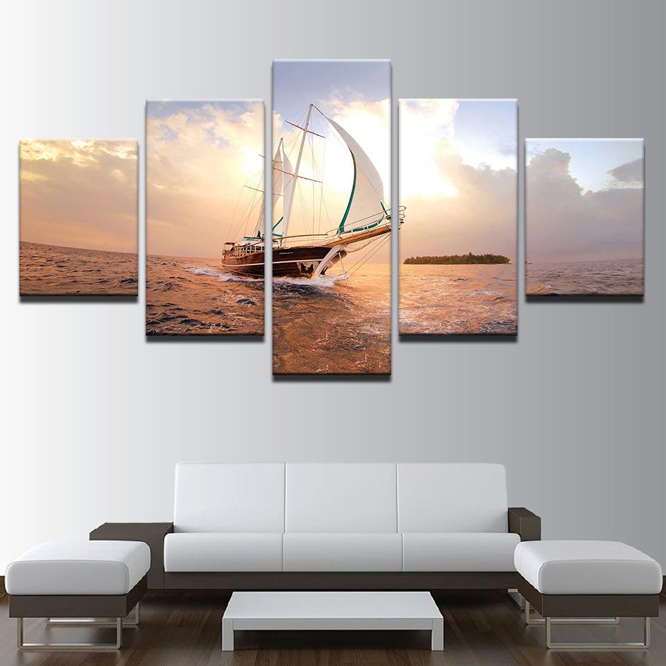 Pine Stretched  Framed 5 Panels - Sailboat
