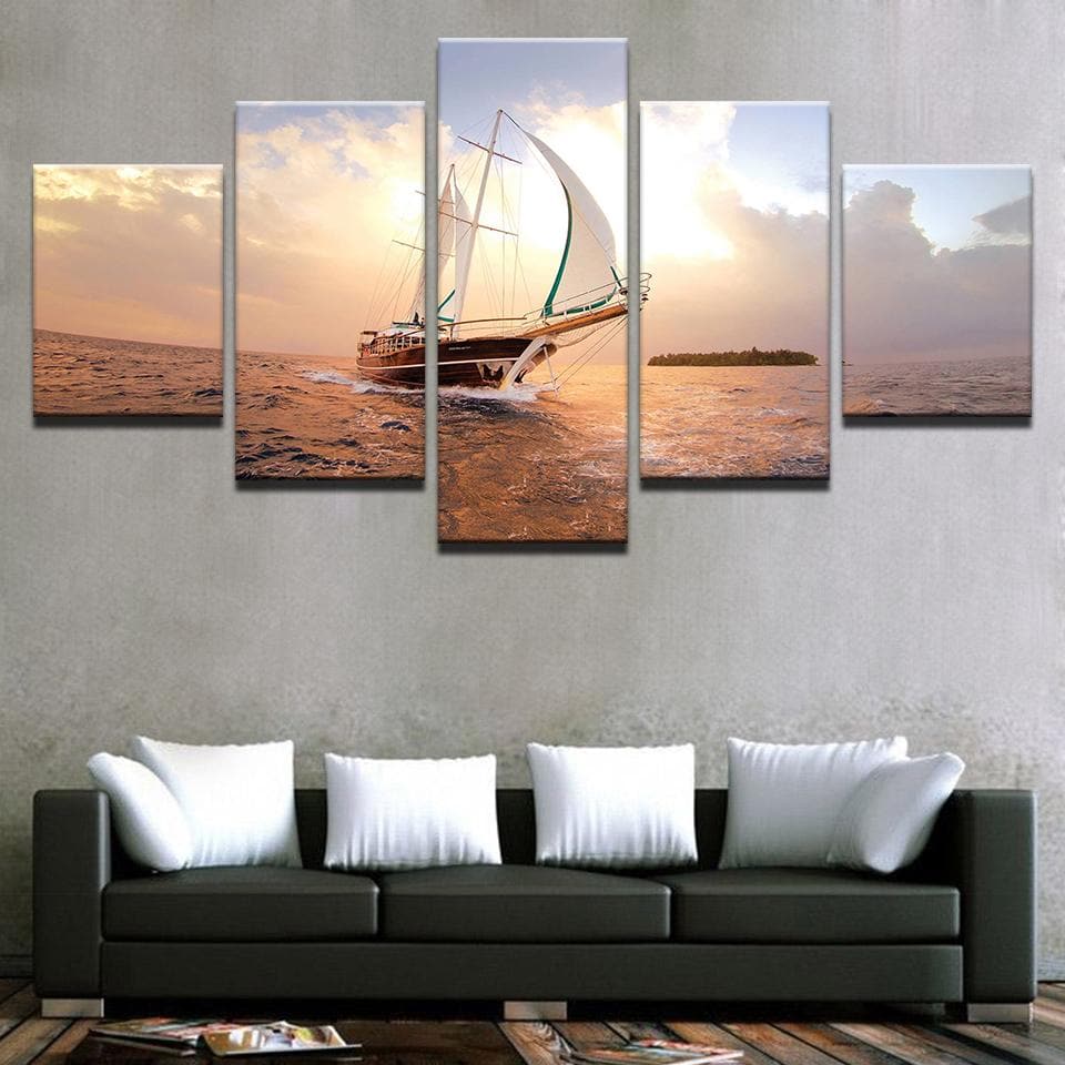 Framed 5 Panels - Sailboat