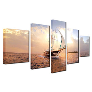 Framed 5 Panels - Sailboat