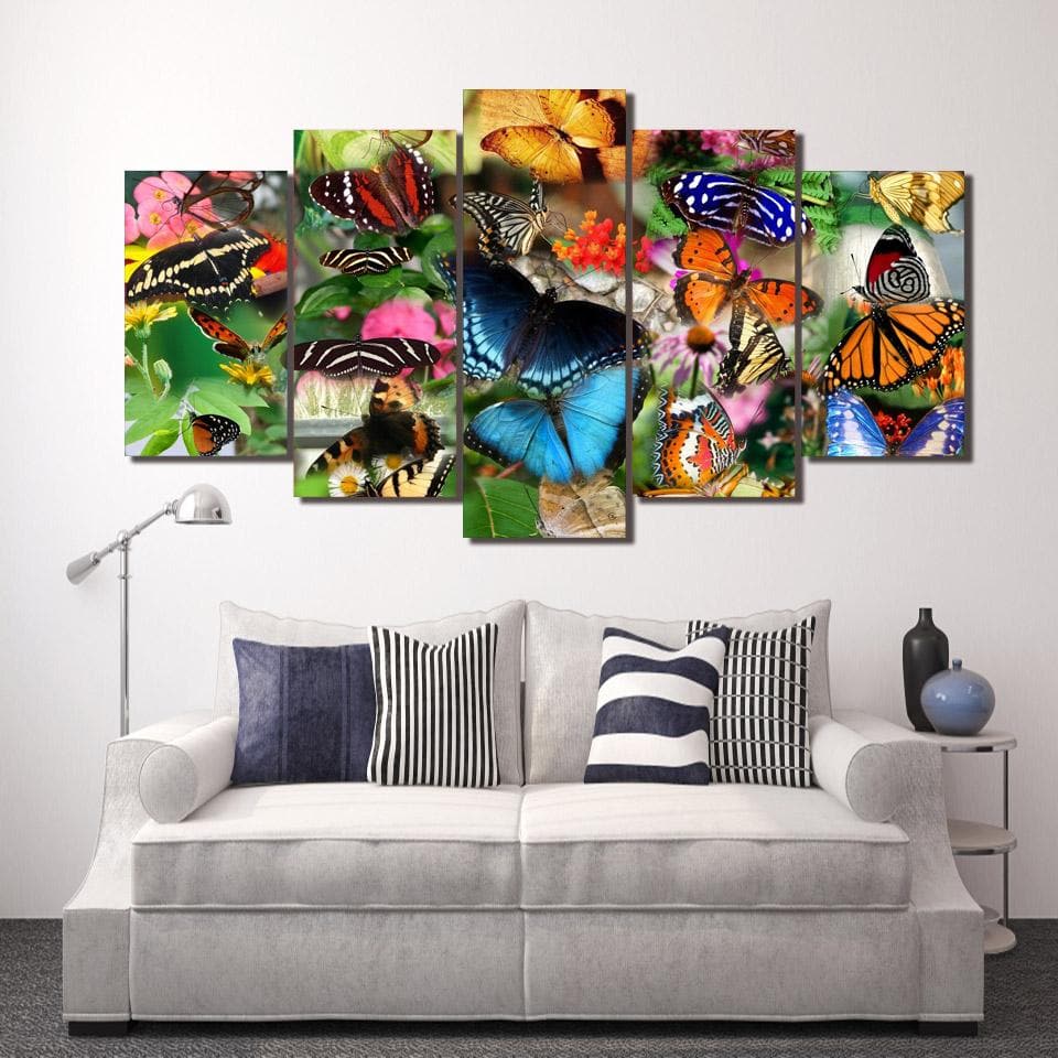 Framed 5 Panels - Butterflies