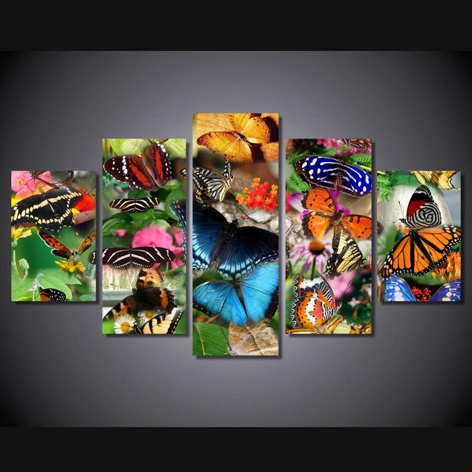 Framed 5 Panels - Butterflies