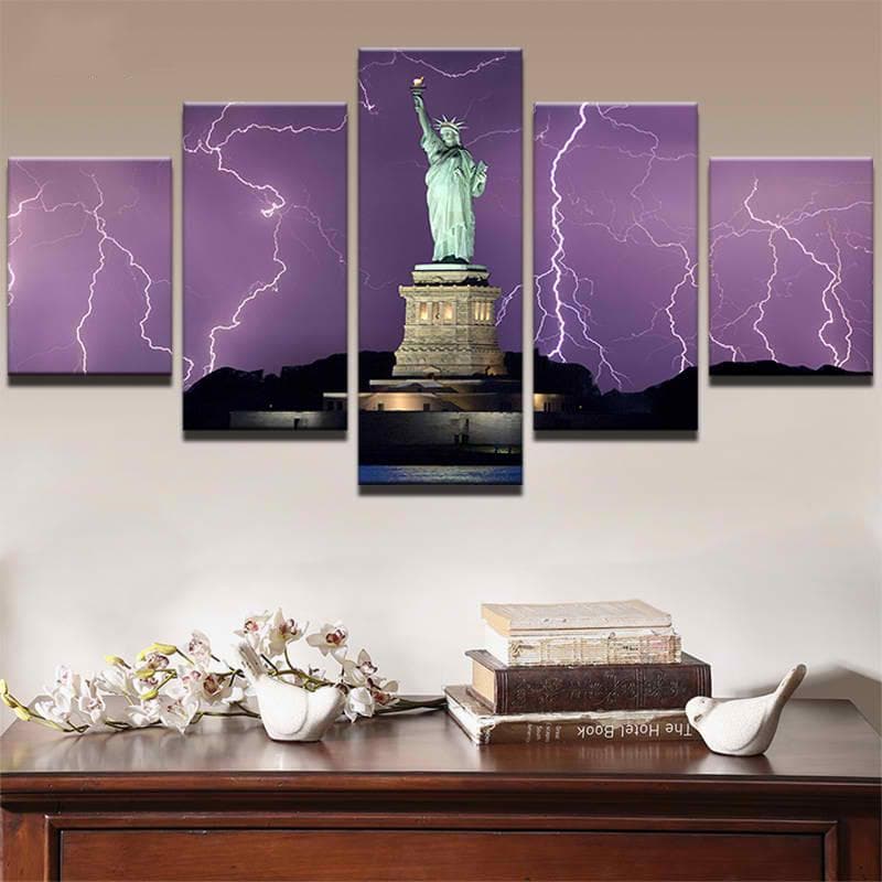 Pine Stretched  Framed 5 Panels - Statue of Liberty