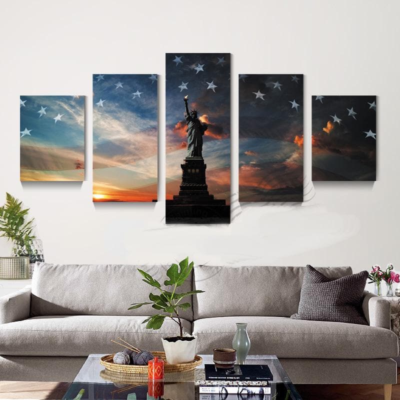 Pine Stretched  Framed 5 Panels - Statue of Liberty