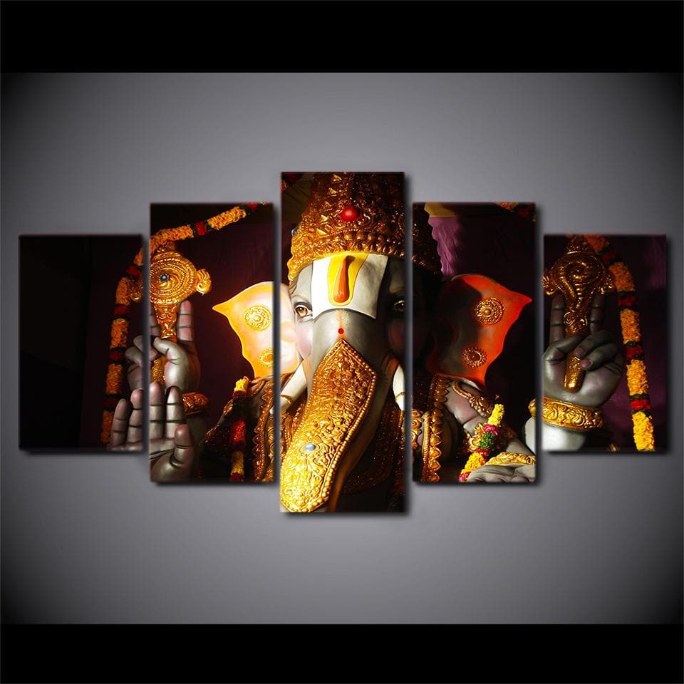 Pine Stretched  Framed 5 Panels -  Hinduism