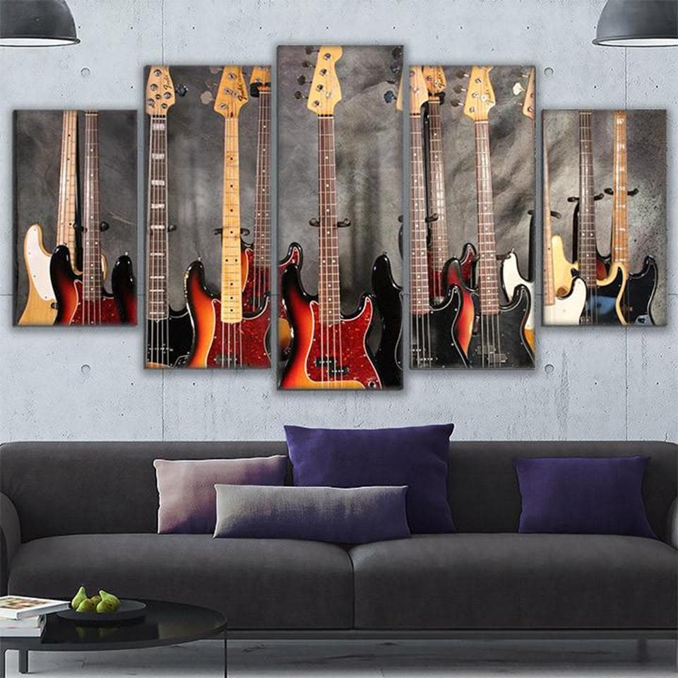 Pine Stretched  Framed 5 Panels - Guitars