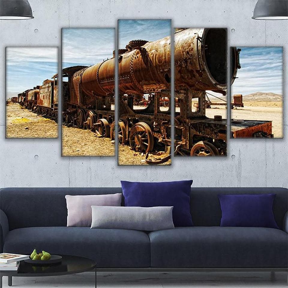 Pine Stretched  Framed 5 Panels - Train