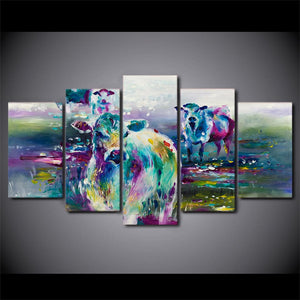 Framed 5 Panels - Sheep