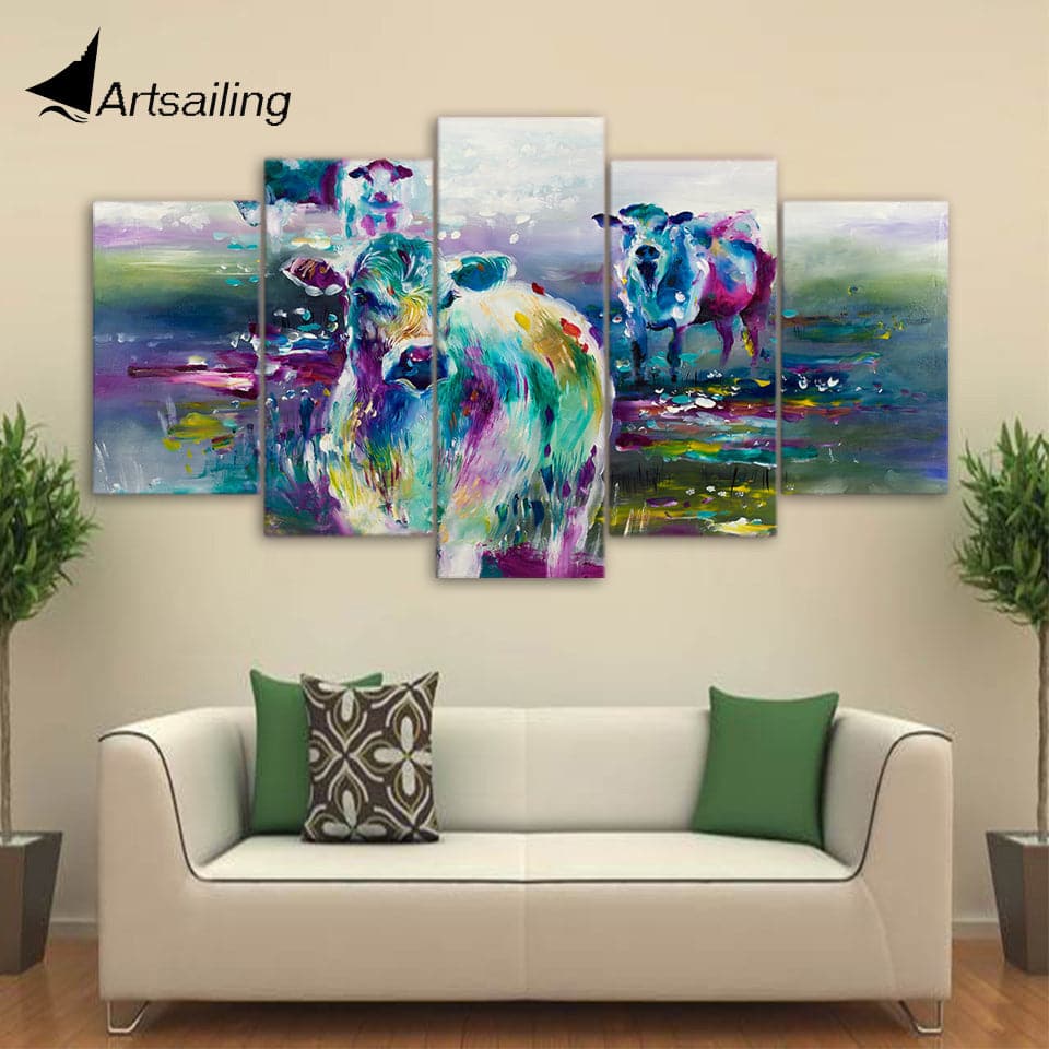 Framed 5 Panels - Sheep