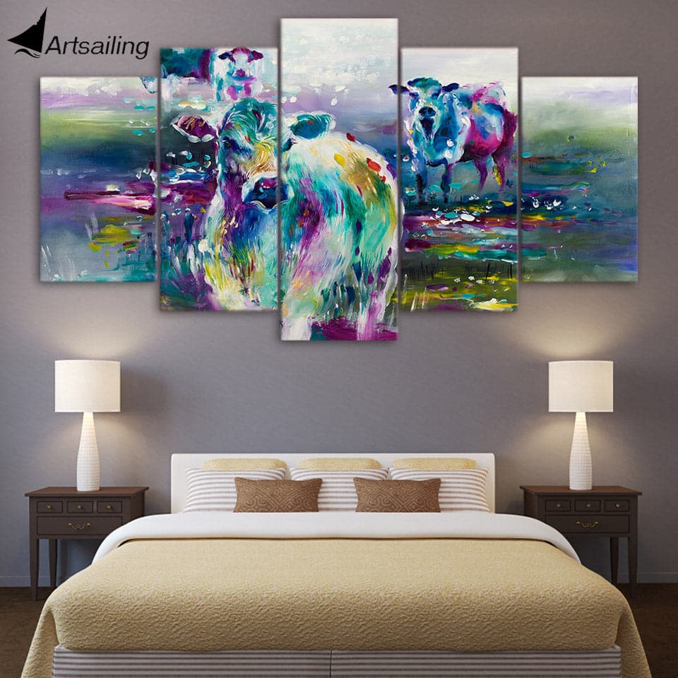Framed 5 Panels - Sheep