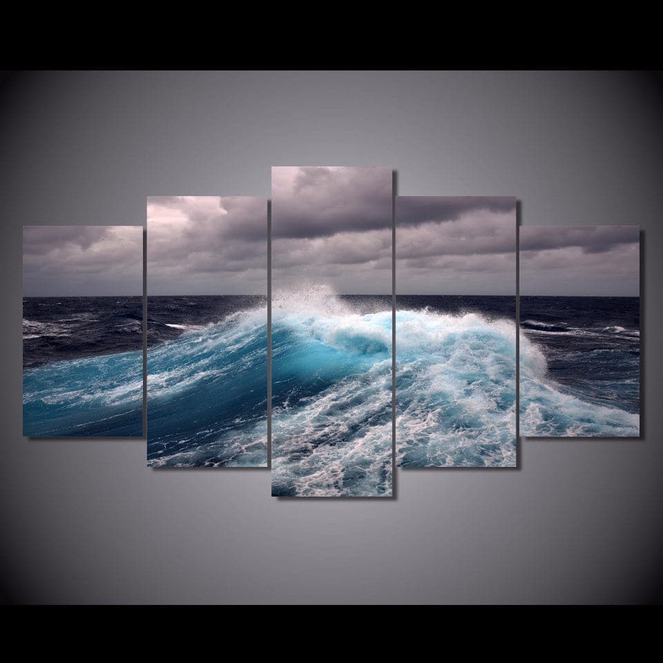 Pine Stretched  Framed 5 Panels - Wave
