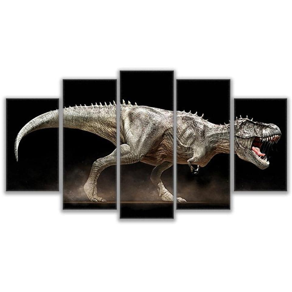 Pine Stretched  Framed 5 Panels - Dinosaur