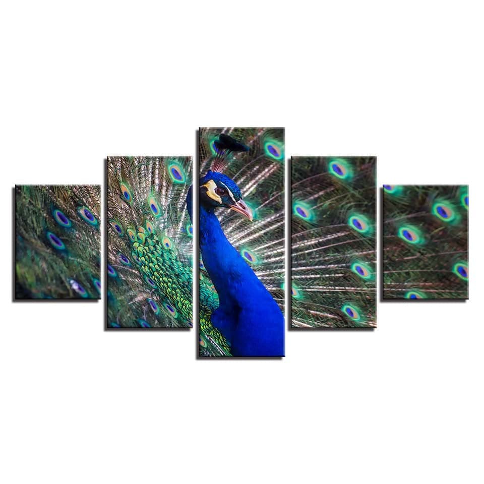 Pine Stretched  Framed 5 Panels - Peacock