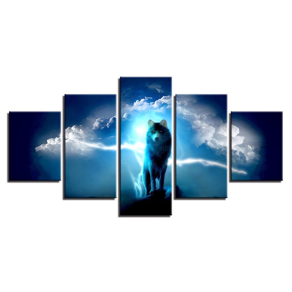 Pine Stretched  Framed 5 Panels - Wolf