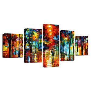 Framed 5 Panels - Raining Night