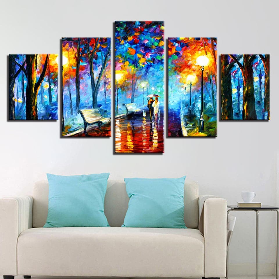 Framed 5 Panels - Raining Night