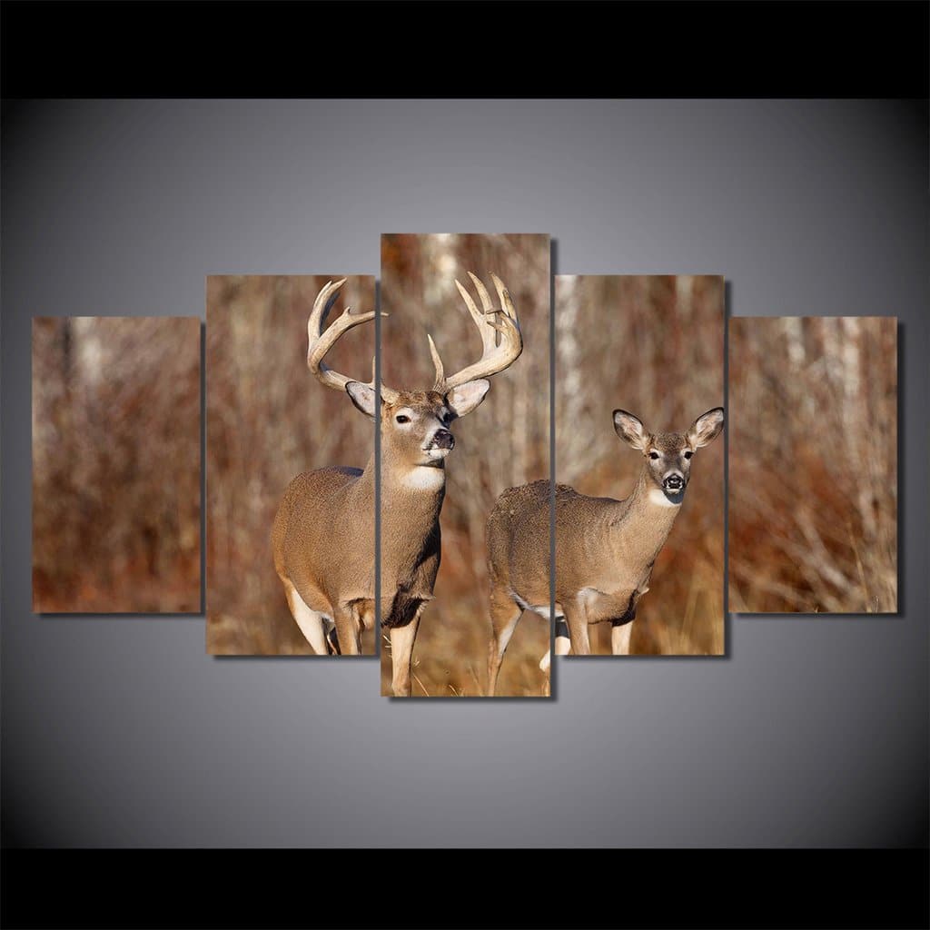 Pine Stretched  Framed 5 Panels - Deer