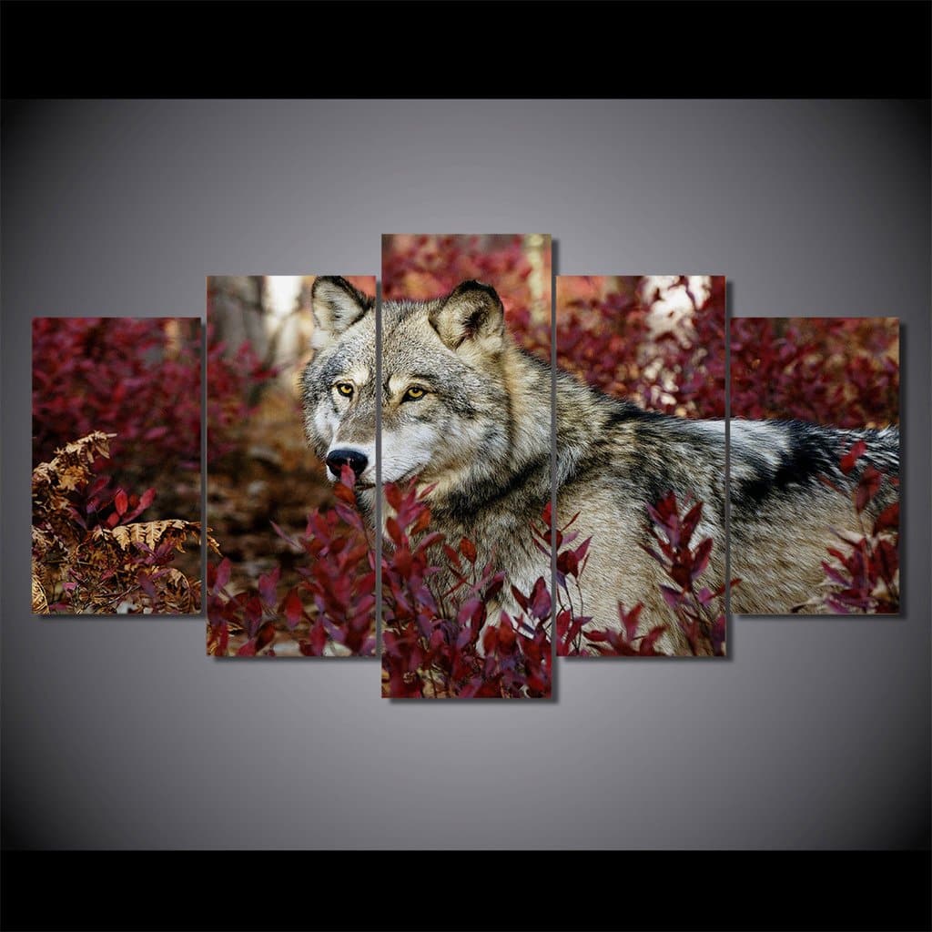 Pine Stretched  Framed 5 Panels - Wolf