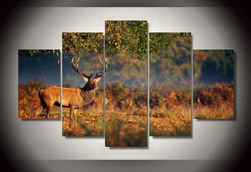 Pine Stretched  Framed 5 Panels - Deer