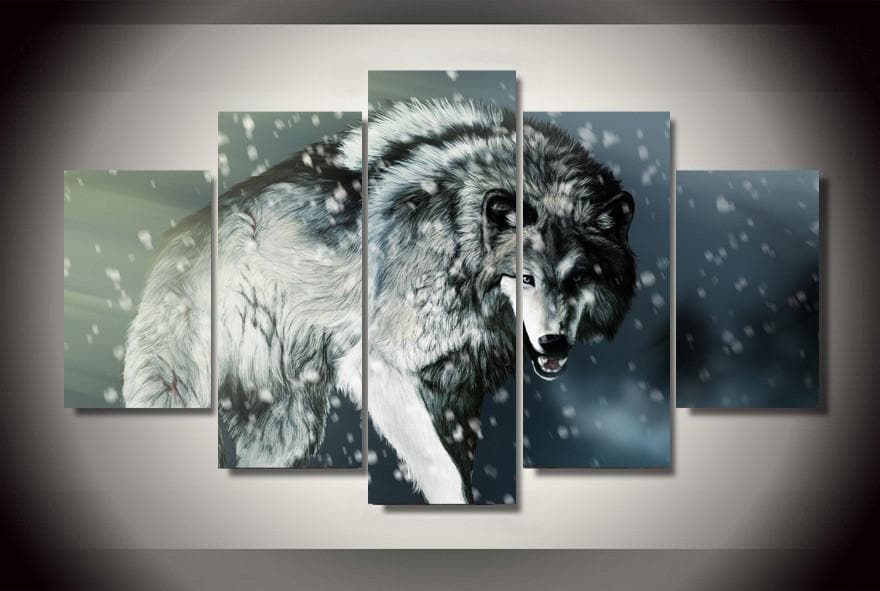 Pine Stretched  Framed 5 Panels - Wolf