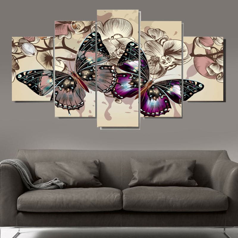 Framed 5 Panels - Butterfly