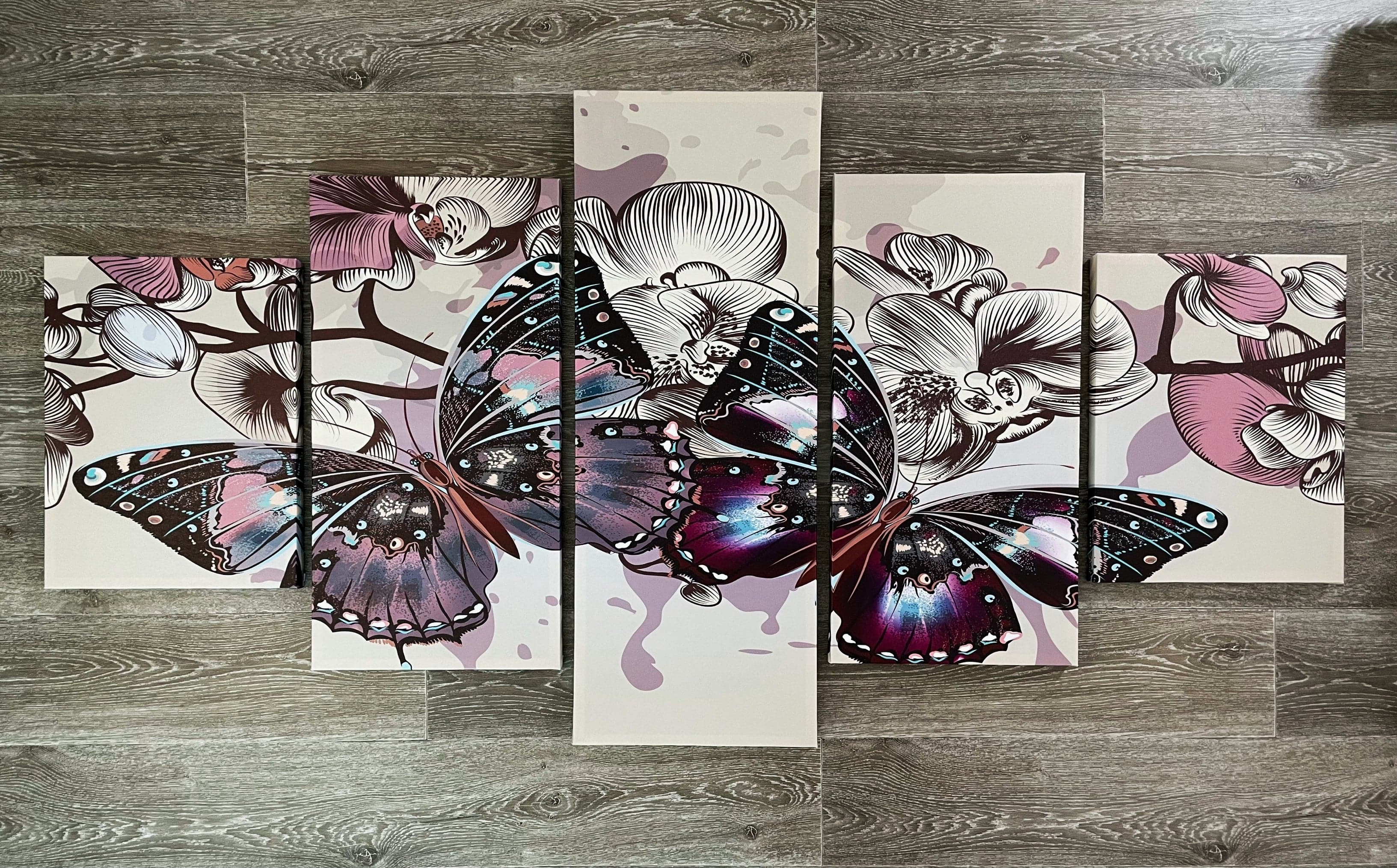Framed 5 Panels - Butterfly