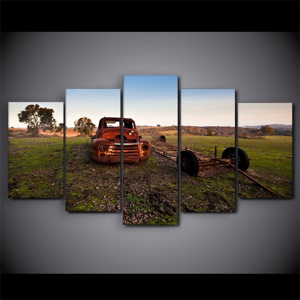 Pine Stretched  Framed 5 Panels - Rustic Truck