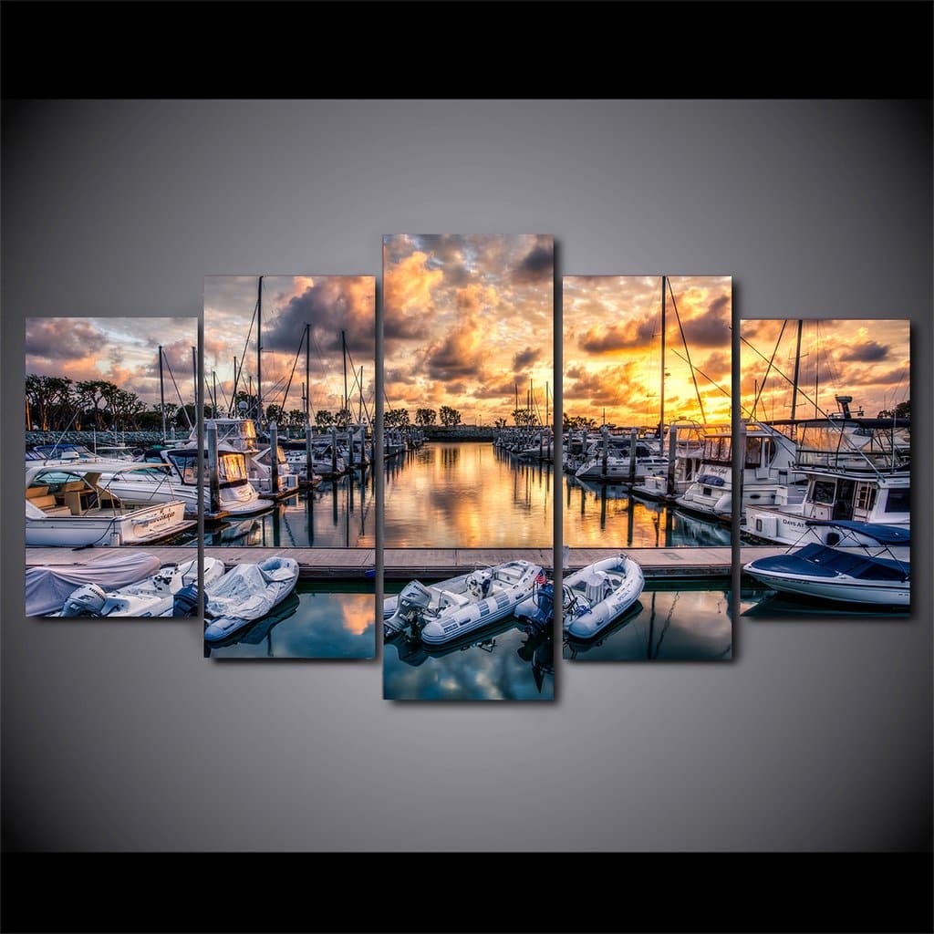 Framed 5 Panels - Sailboats