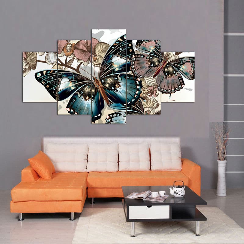 Framed 5 Panels - Butterfly