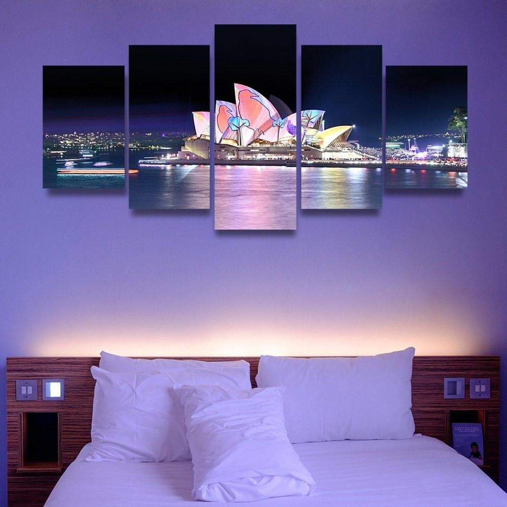 Pine Stretched  Framed 5 Panels - Sydney Opera House