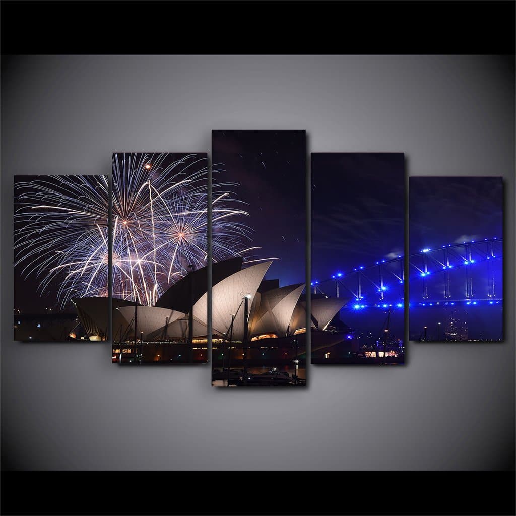 Pine Stretched  Framed 5 Panels - Sydney Opera House