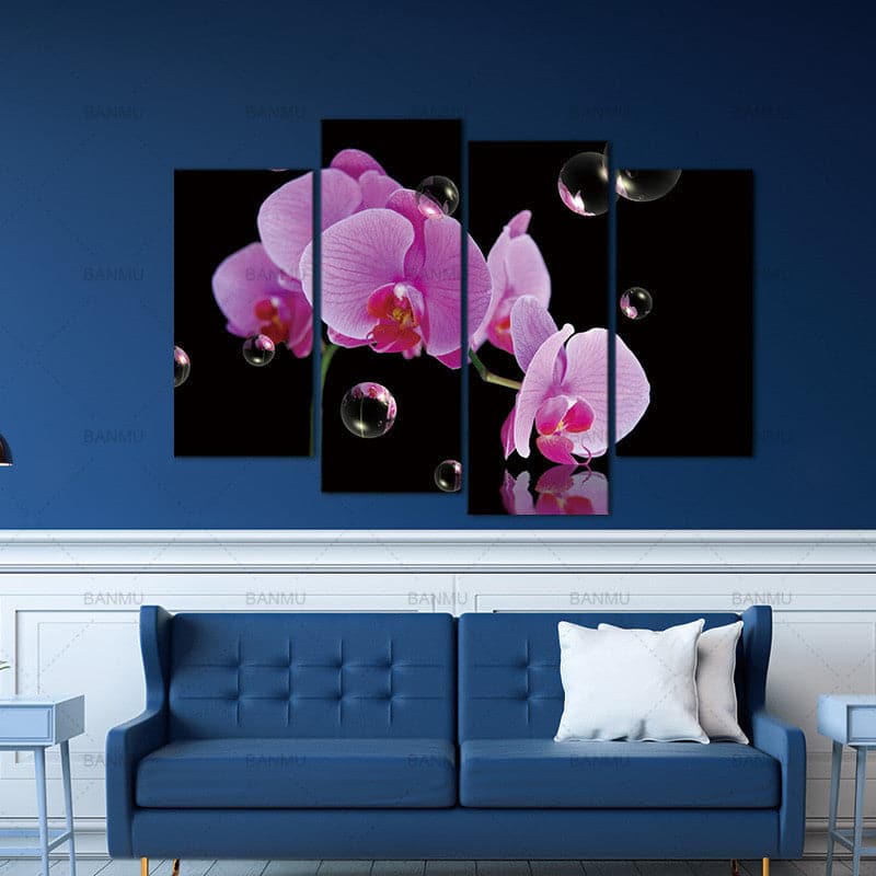 Pine Stretched  Framed 4 Panels - Flower