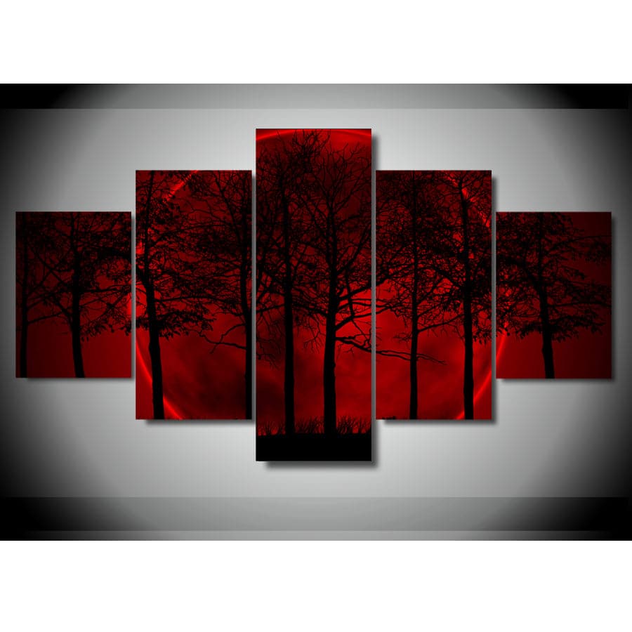 Pine Stretched  Framed 5 Panels - Red