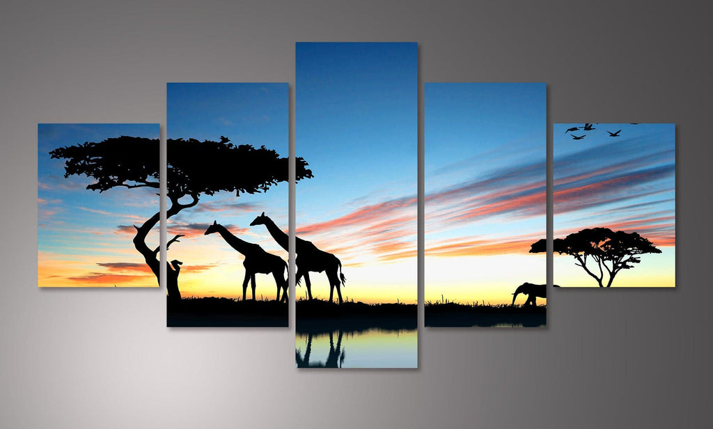 Pine Stretched  Framed 5 Panels - Africa
