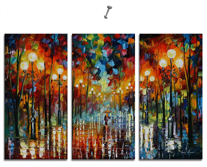 Pine Stretched  Framed 3 Panels - Raining Night