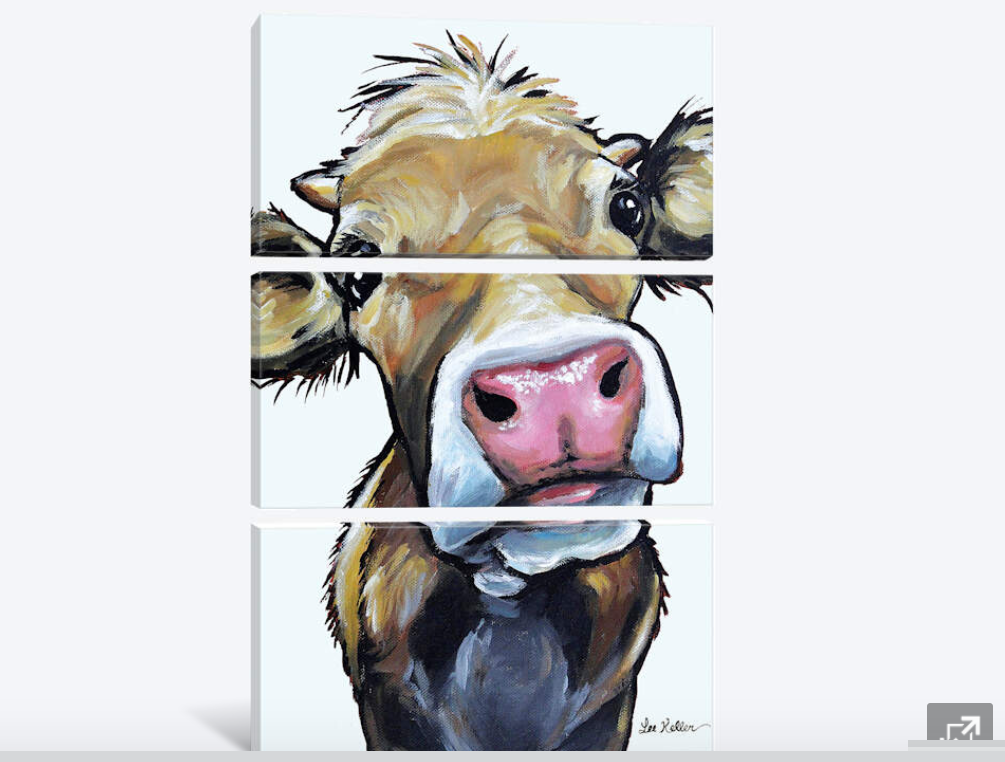 Pine Stretched  Framed 3 Panels - Cow