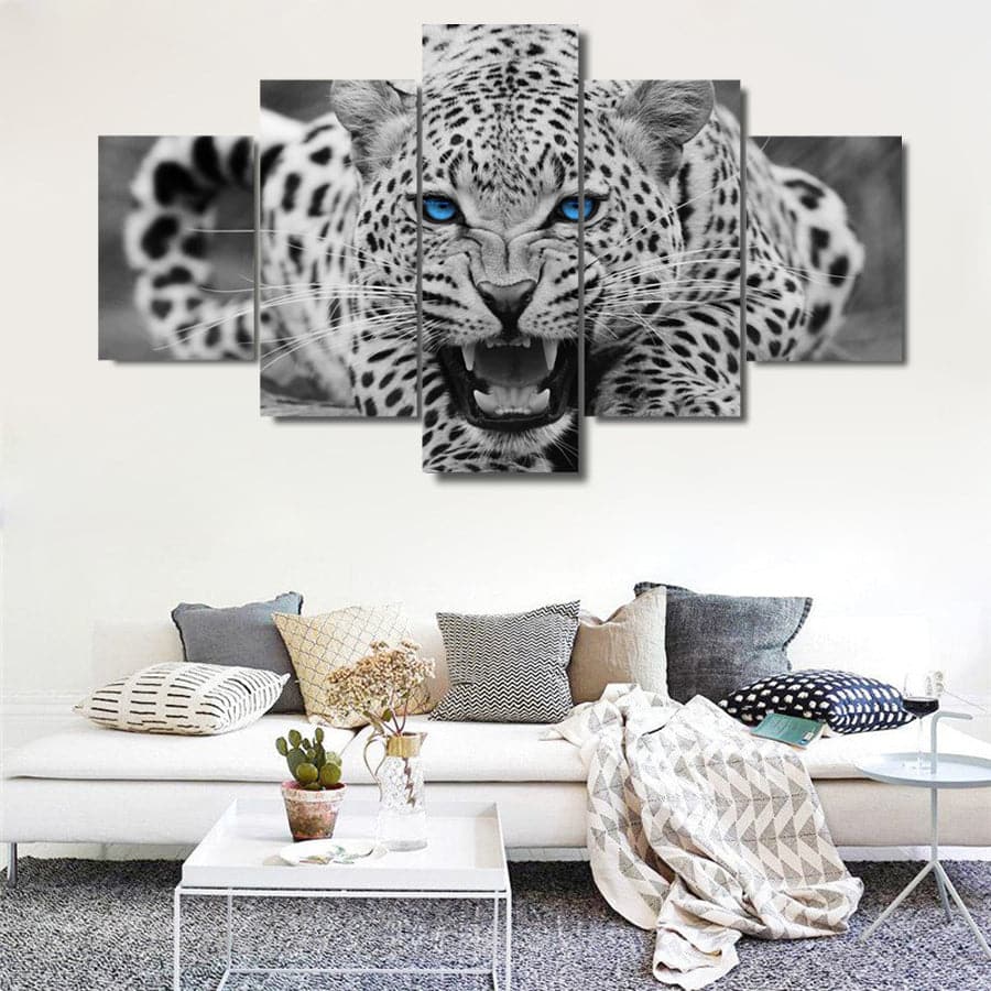 Framed 5 Panels - Leopard
