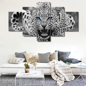Framed 5 Panels - Leopard