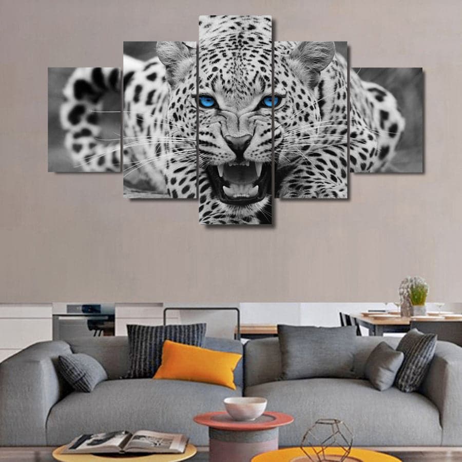 Framed 5 Panels - Leopard