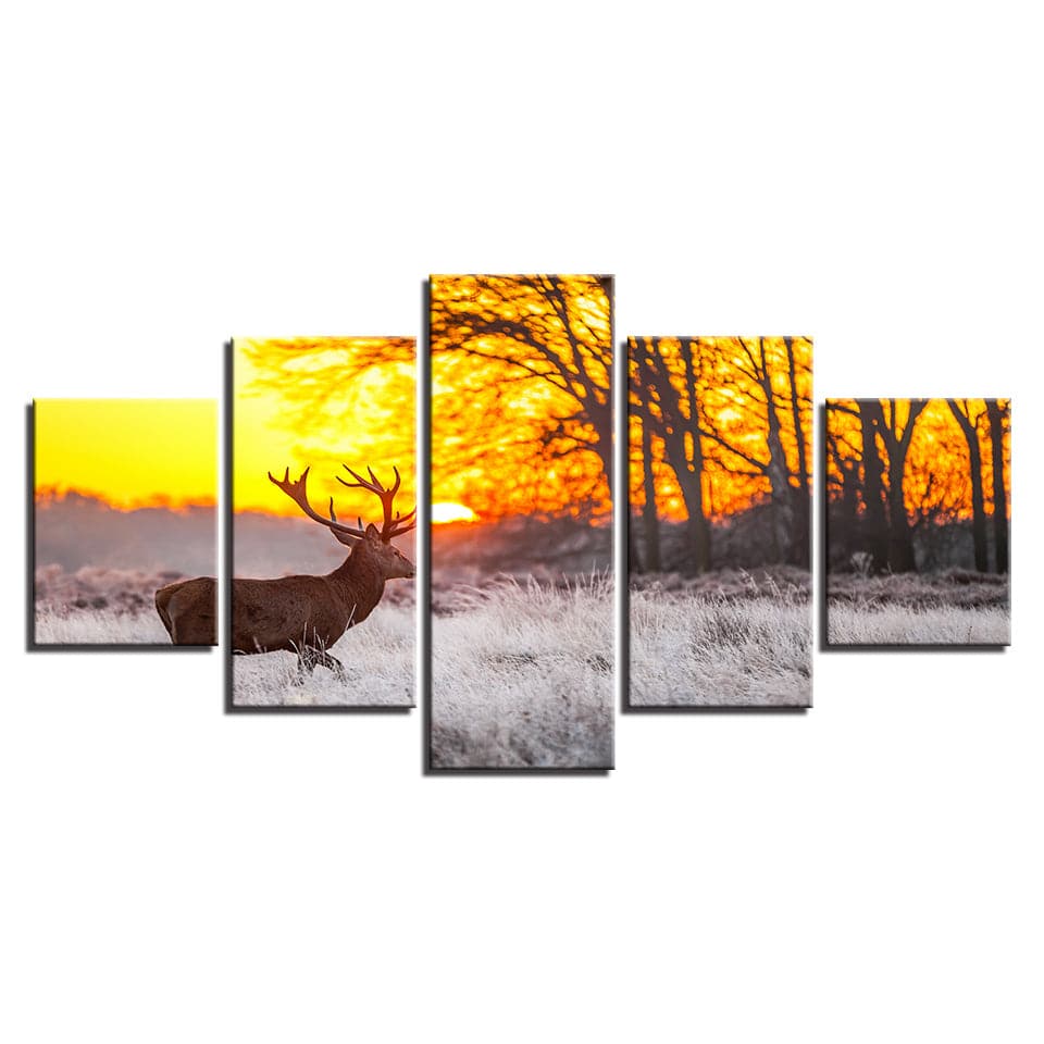 Pine Stretched  Framed 5 Panels - Deer
