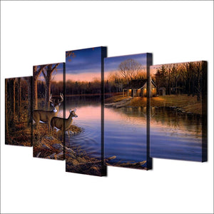 Framed 5 Panels - Deer