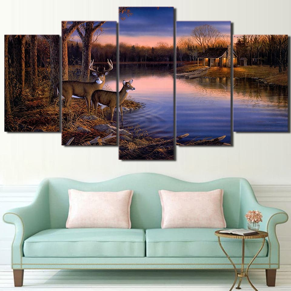 Framed 5 Panels - Deer